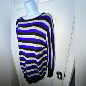 NWT Worthington Women’s X Large Verve Violet Black Striped Crewneck Sweater XL
